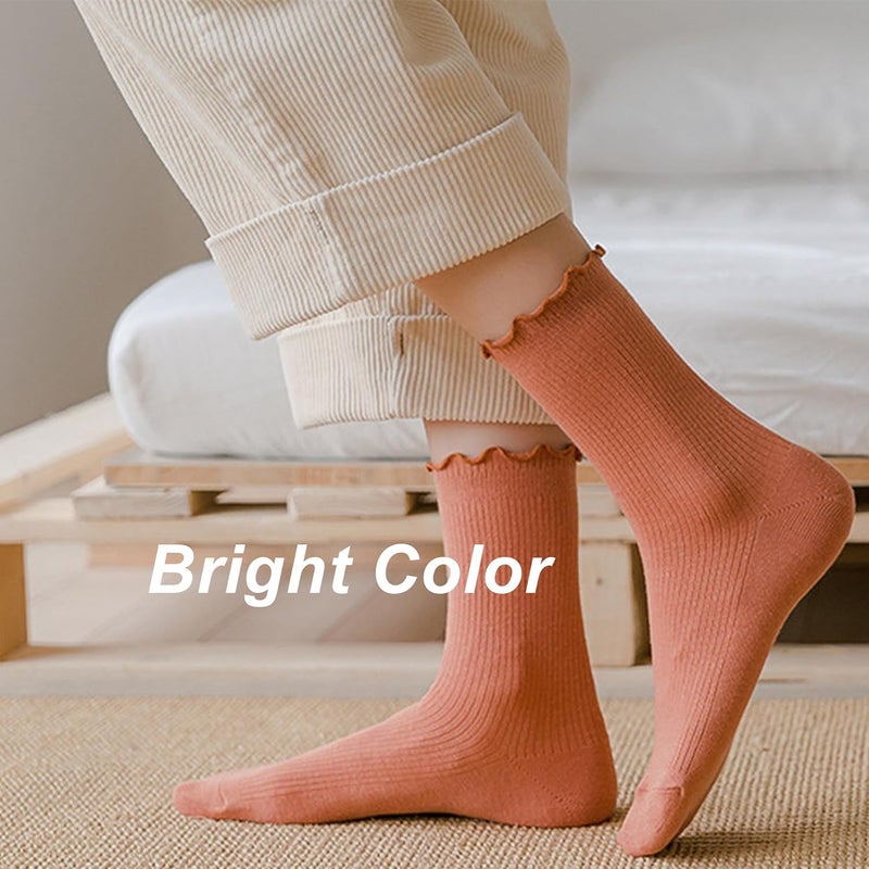 BISOUSOX Ruffle Socks Woman, White Boot Cozy Crew Cute Frilly Ankle Dress Socks for Women Girls Turn-Cuff Size 5 7-9 - Image 4